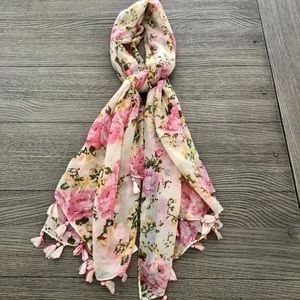 Tickled Pink Floral Fringed Scarf